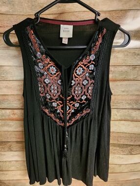 Knox Rose Black Embroidered Boho Tank
